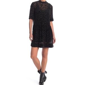 Rag & Bone Black Velvet Gia Leopard Print Mini Dress, Size Large, EUC